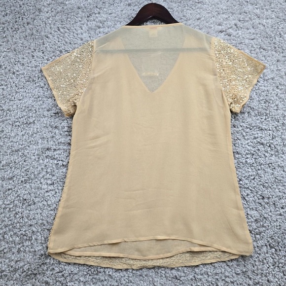 Sundance Top Womens Medium Beige Sequins Beaded Slit Sleeve Pullover Glam - Picture 7 of 11